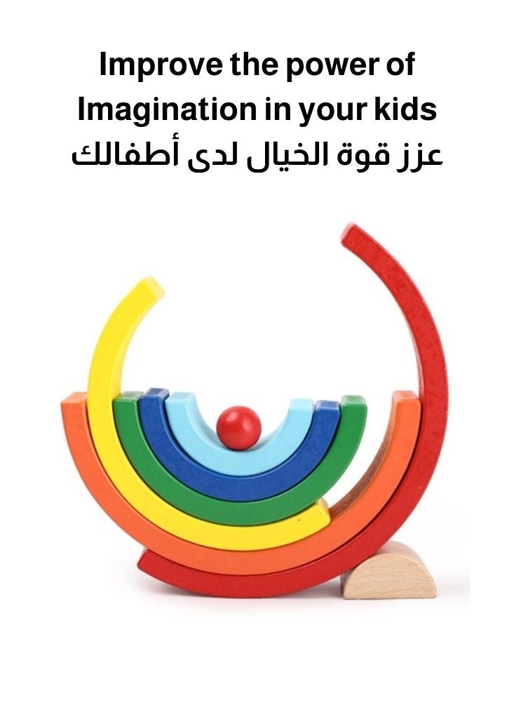 Premium Wooden Rainbow Stacking Blocks Toy – Montessori Color Learning Arc Set for Toddlers, Balance Play & Creative Building - Image 2